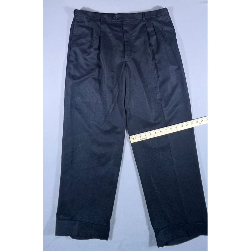 Savane Men's Navy Blue Pleated Dress Pants Cuffed 44x30 Polyester Trousers